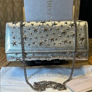 💎FULL INCLUSION💎Jimmy Choo Silver Star-Studded Clutch/Crossbody
